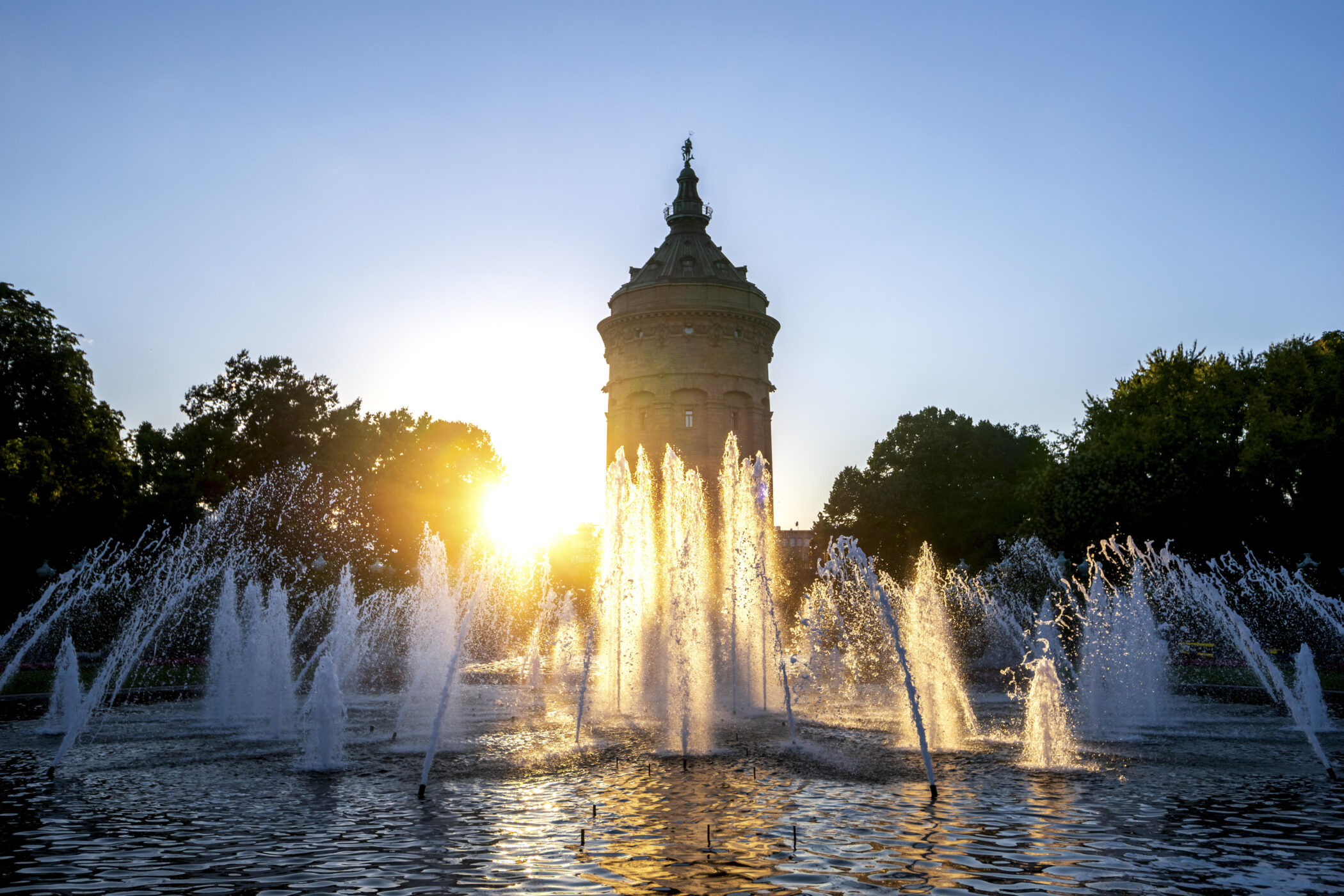 Wasserturm Mannheim bei Sonnenuntergang