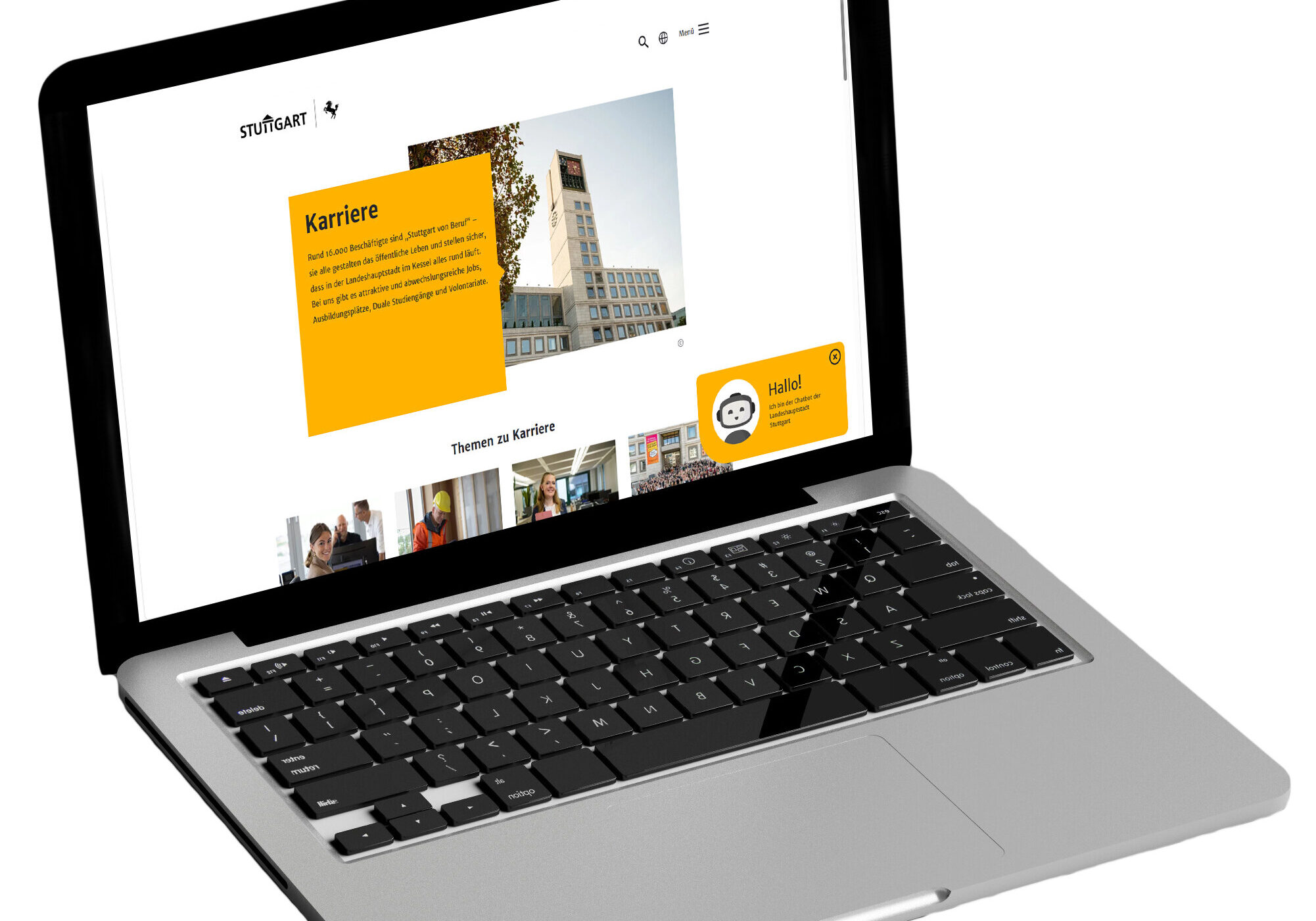 Offener Laptop mit Webseite der Stadt Stuttgart, Thema Karriere.