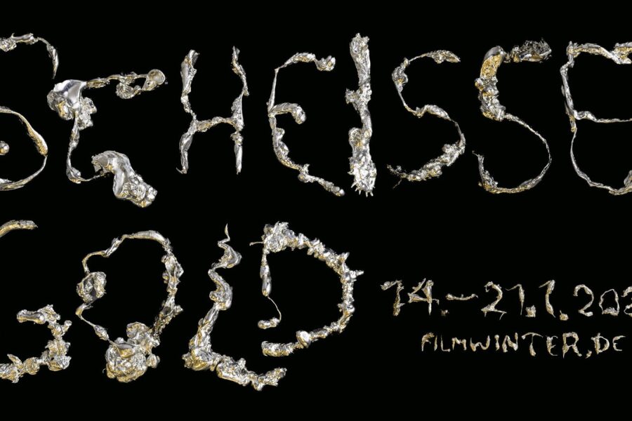 "Scheisse Gold" in silberner Schrift, Datum 14.-21.1.2026, filmwinter.de.