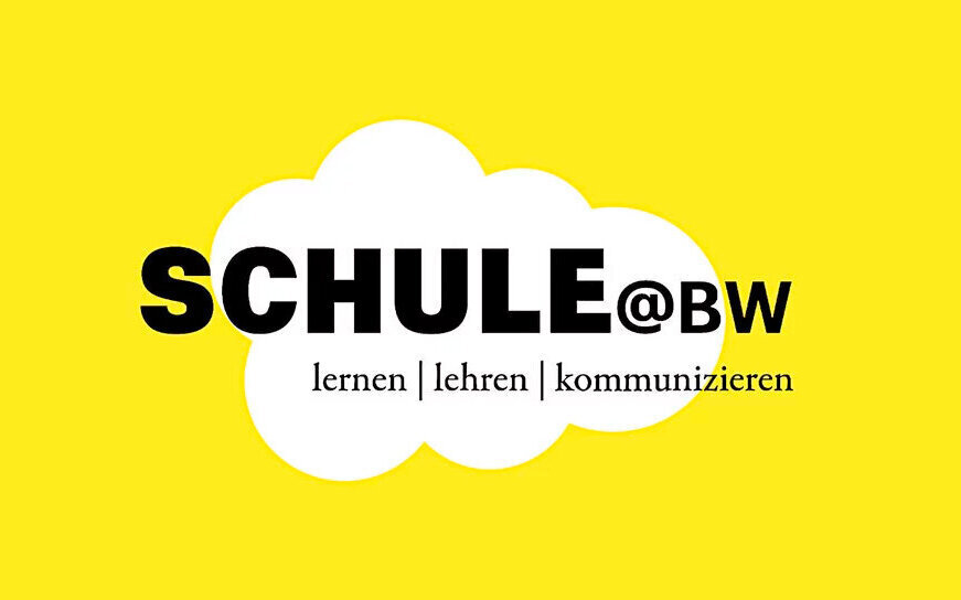 Weiße Wolke auf gelbem Hintergrund, Text: "SCHULE@BW lernen | lehren | kommunizieren".