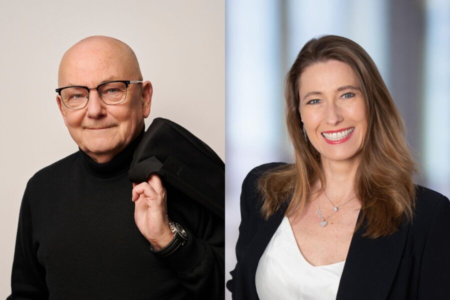 Zwei Porträts, Mann links mit Brille, Frau rechts lächelnd.