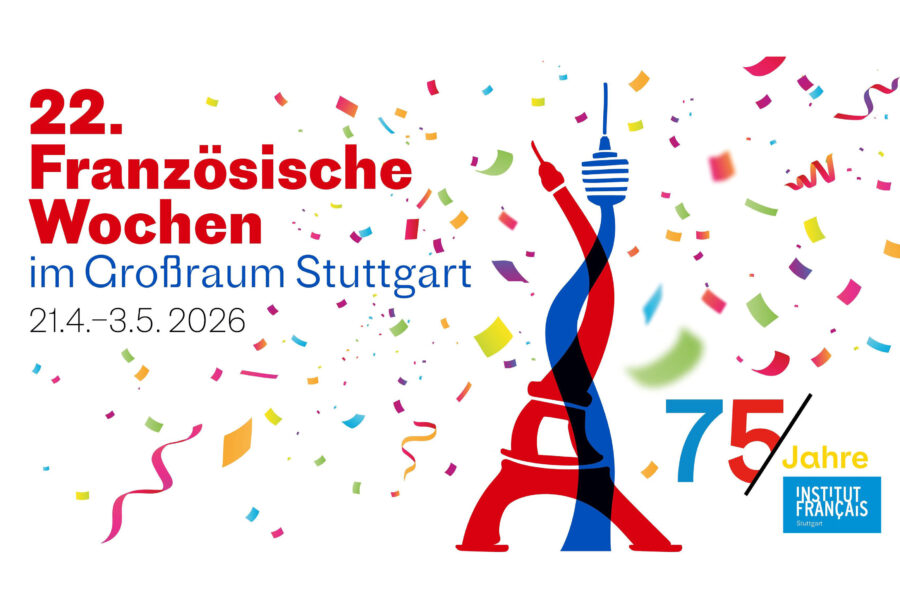 22. Französische Wochen, Stuttgart, 21.4.-3.5.2026, bunte Konfetti, Turm, Eiffelturm.